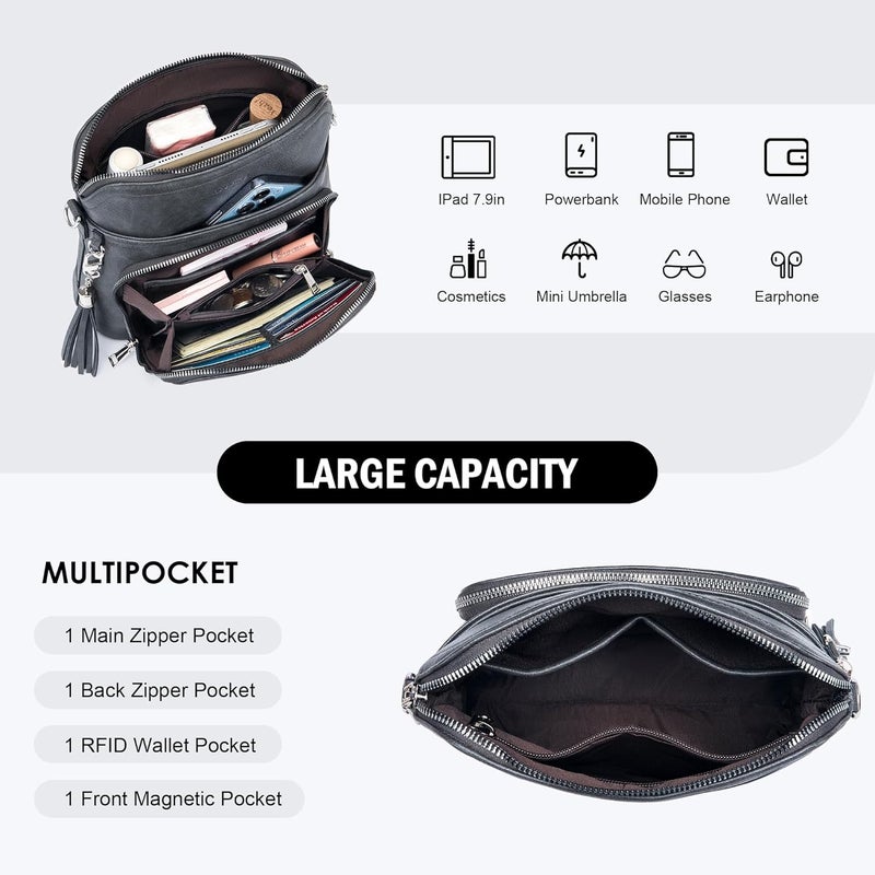 Roulens Crossbody Purse for Women Vegan Leather Medium Crossbody Wallet Bag for Travel Women Shoulder Handbags with Tassel - Image 4